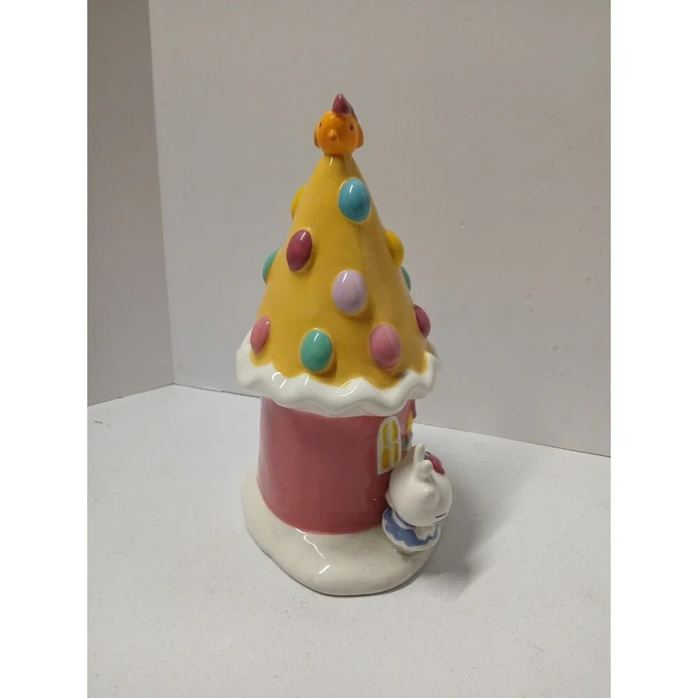 Hello Kitty Easter Egg House Figurine Yellow Ceramic Blue Sky‎ Embossed